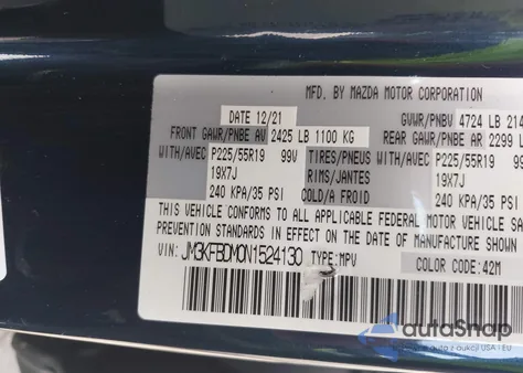 2022 Mazda Cx-5 Premium z USA, uszkodzony, nr VIN JM3KFBDM0N1524130